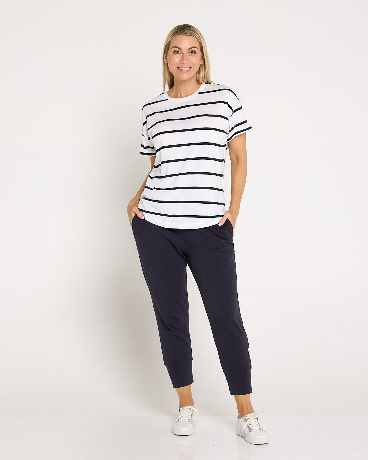 Halli Short Sleeve Cotton Tee - White/Stripe