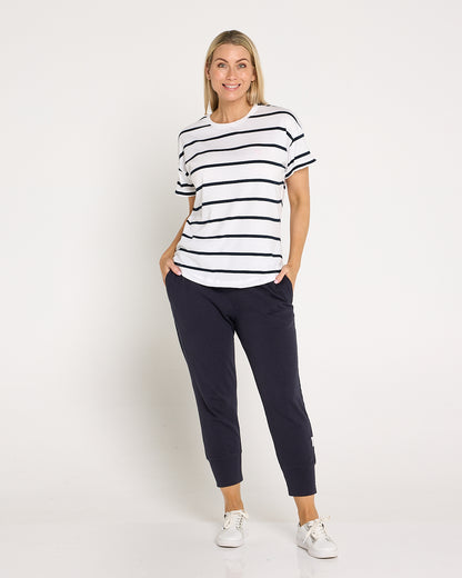 Halli Short Sleeve Cotton Tee - White/Stripe