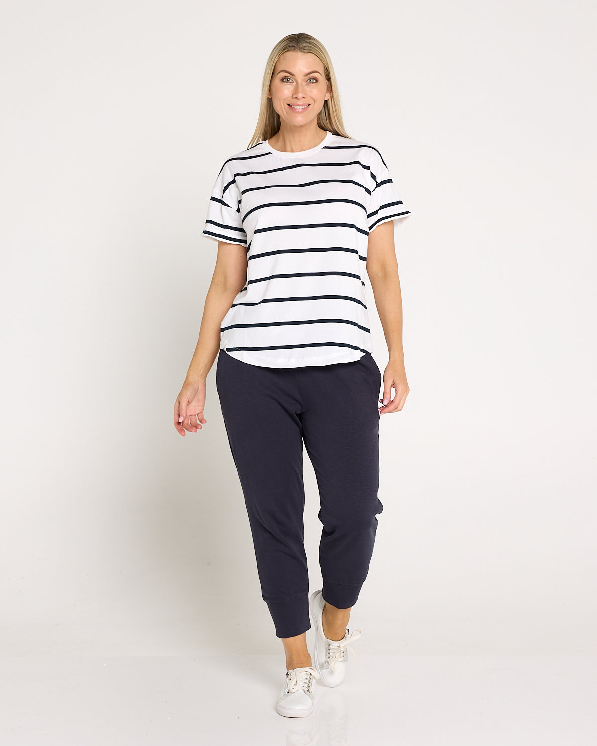 Halli Short Sleeve Cotton Tee - White/Stripe