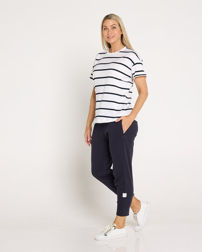 Halli Short Sleeve Cotton Tee - White/Stripe