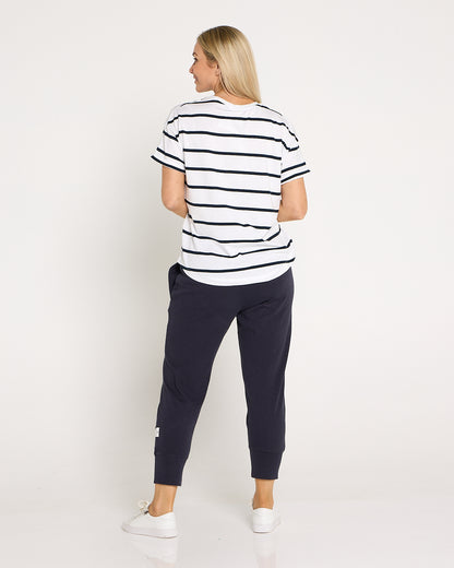 Halli Short Sleeve Cotton Tee - White/Stripe