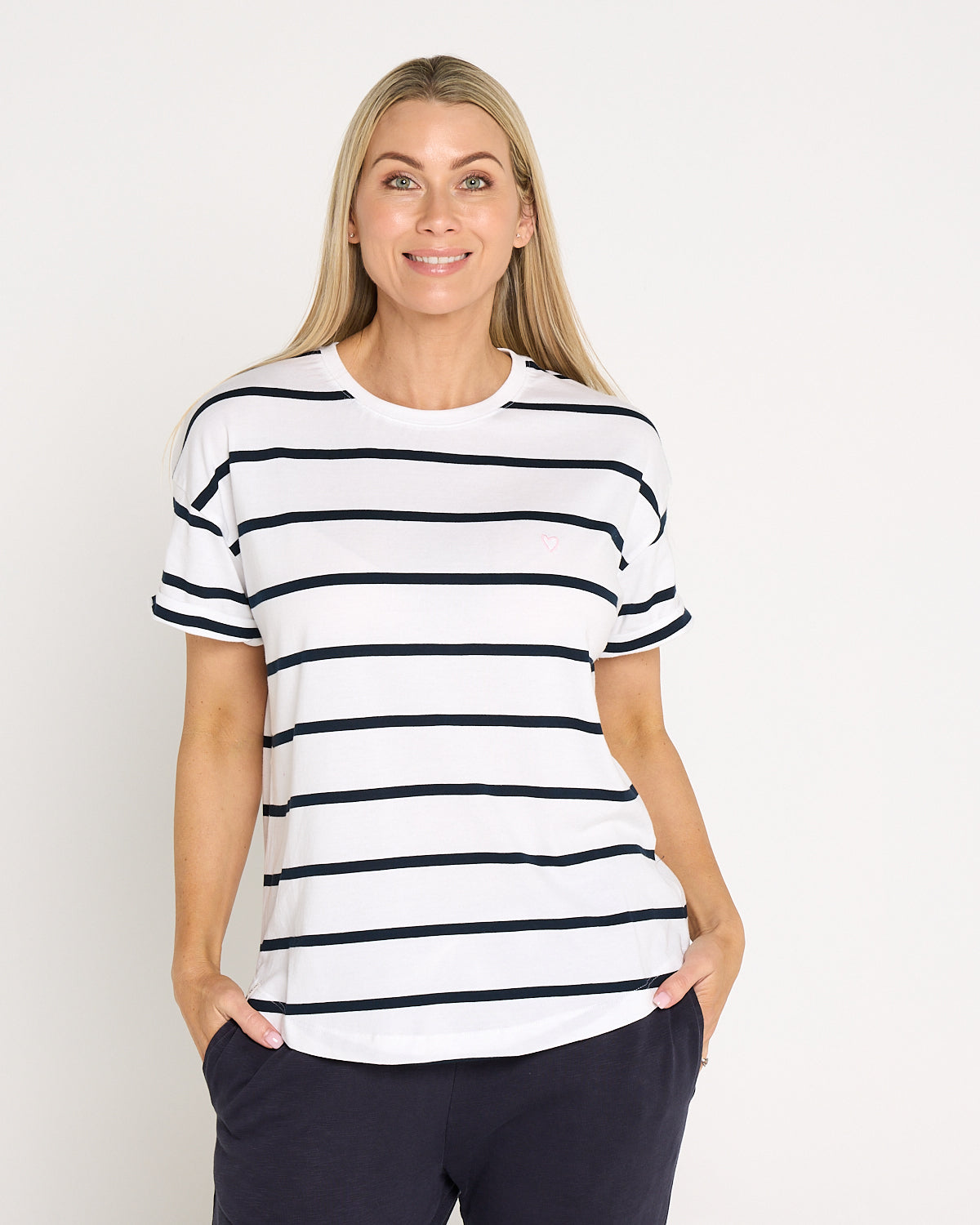 Halli Short Sleeve Cotton Tee - White/Stripe