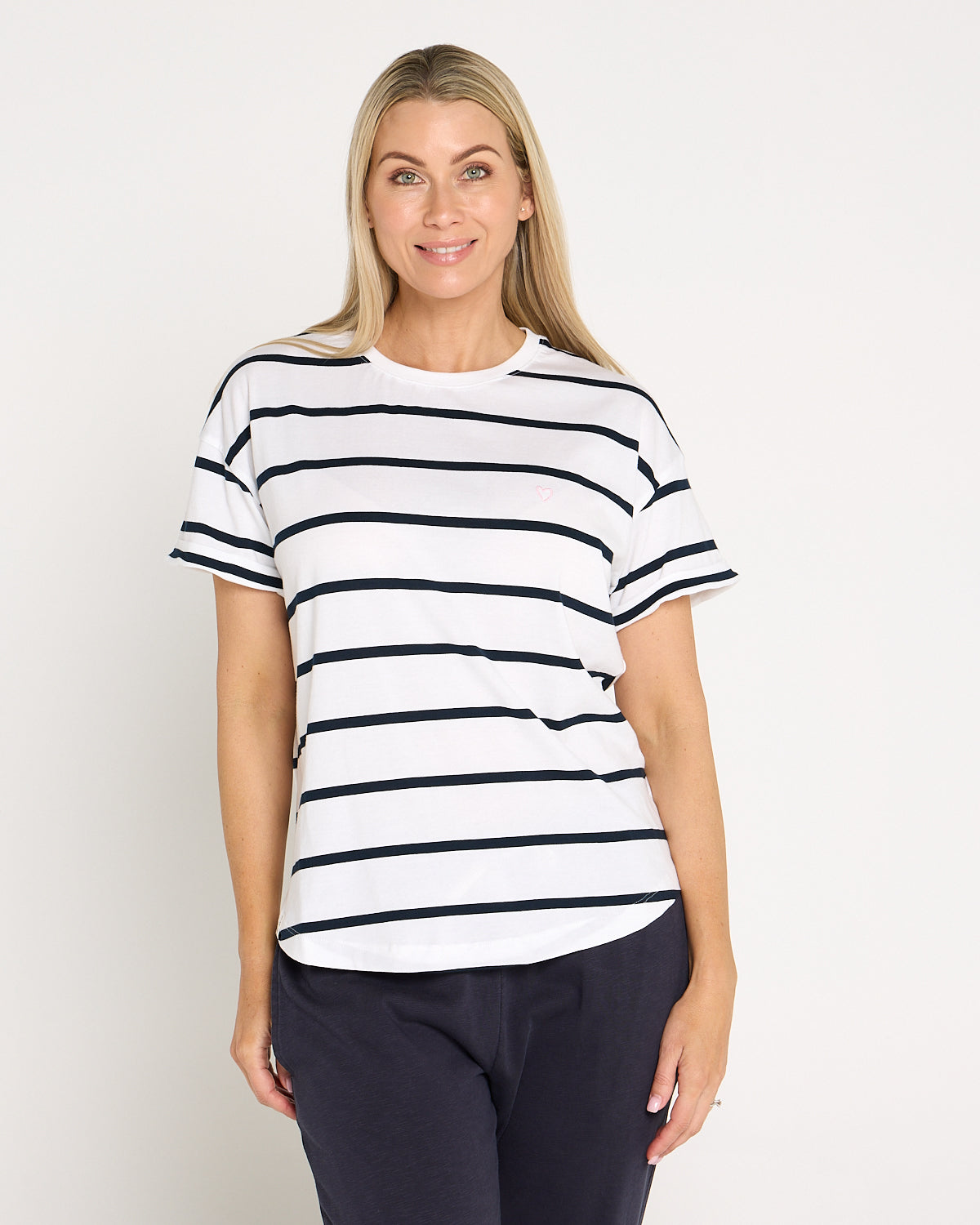 Halli Short Sleeve Cotton Tee - White/Stripe