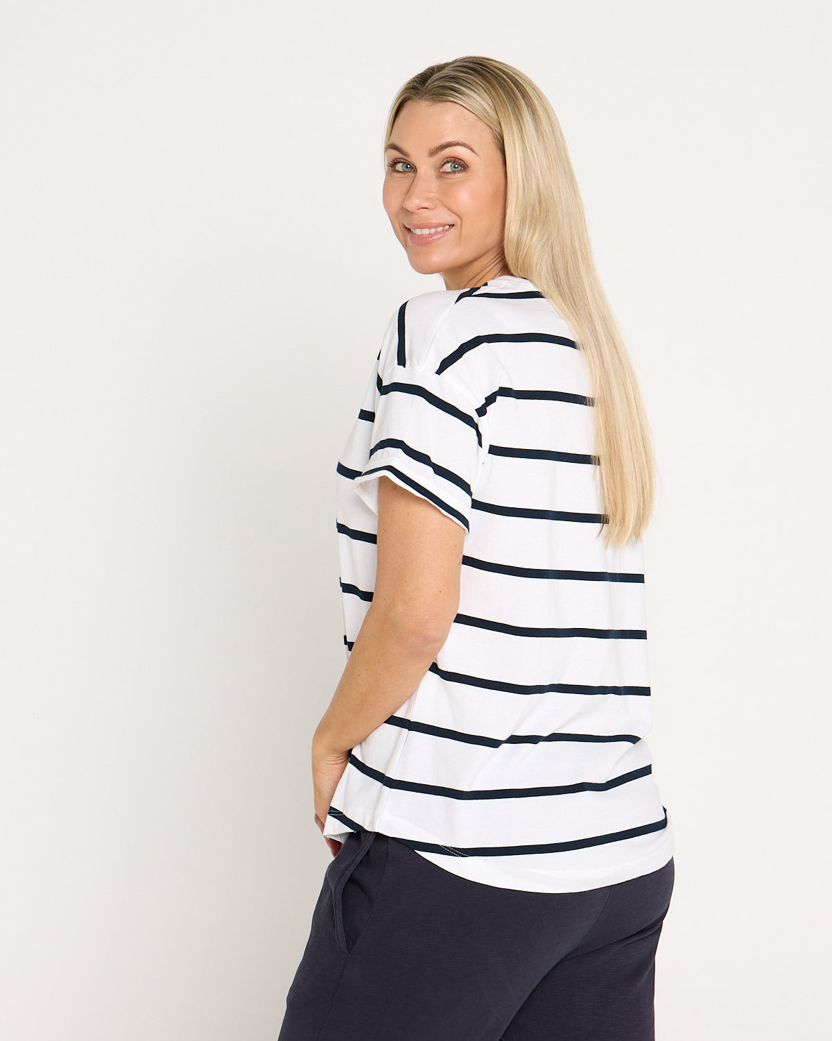 Halli Short Sleeve Cotton Tee - White/Stripe