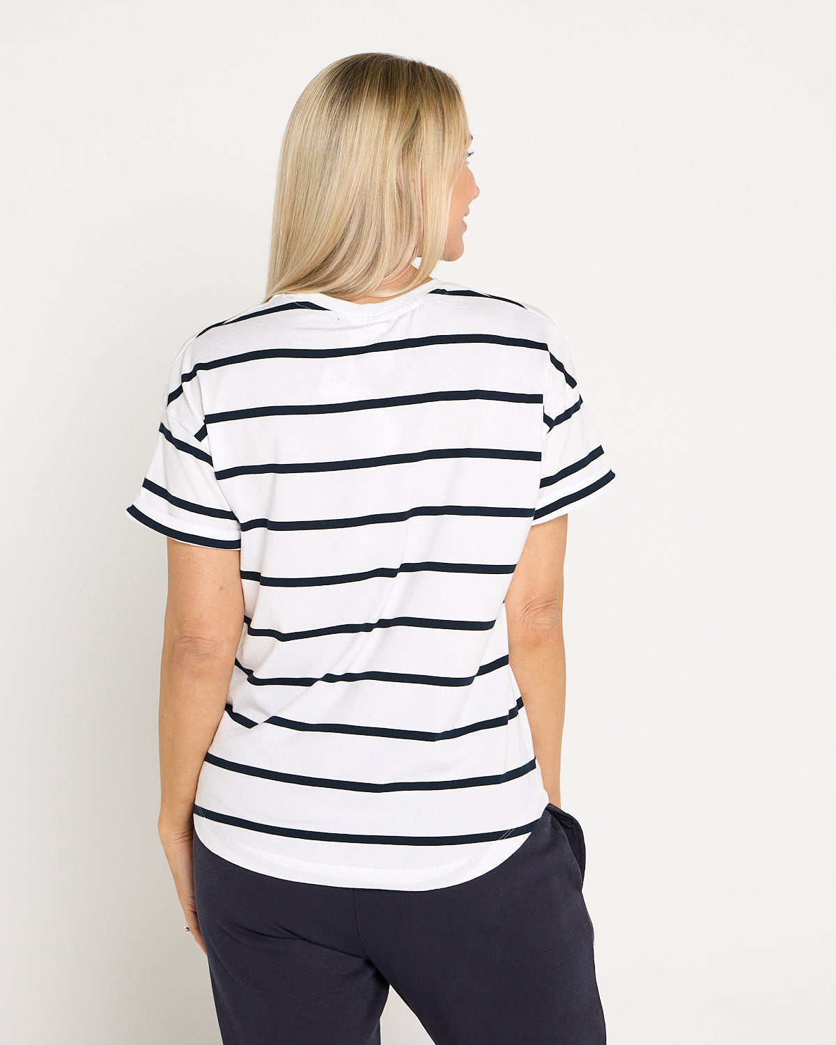 Halli Short Sleeve Cotton Tee - White/Stripe