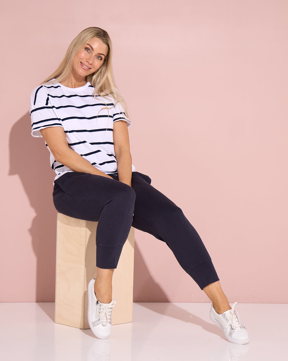 Halli Short Sleeve Cotton Tee - White/Stripe