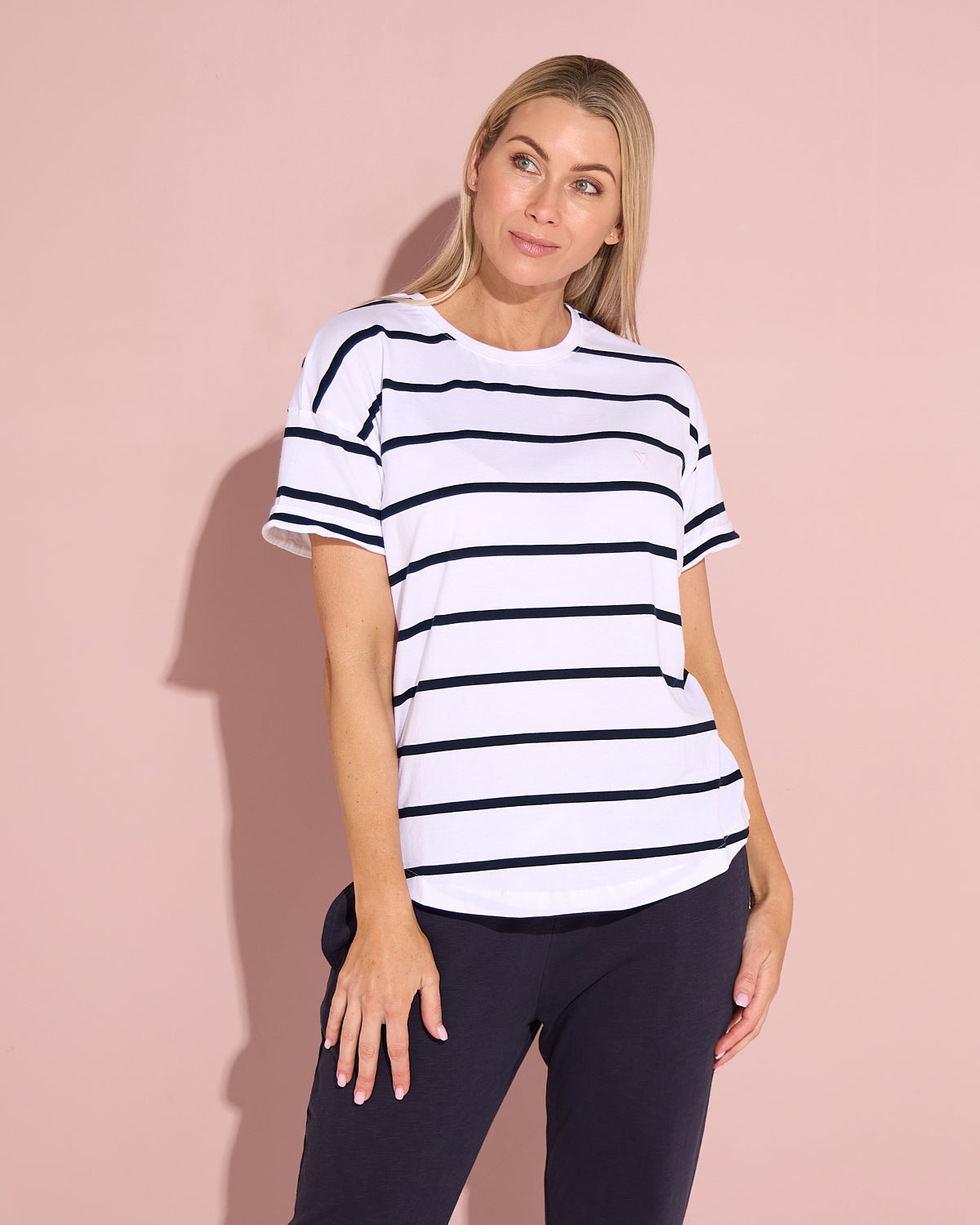 Halli Short Sleeve Cotton Tee - White/Stripe