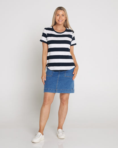 Spritz Stripe Cotton Tee - Navy/White