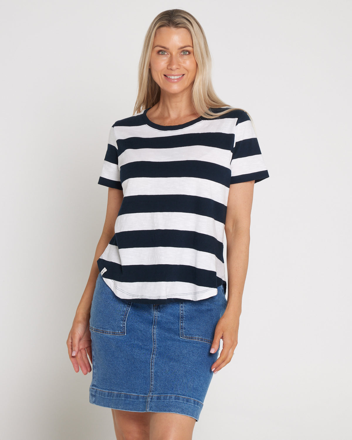 Spritz Stripe Cotton Tee - Navy/White