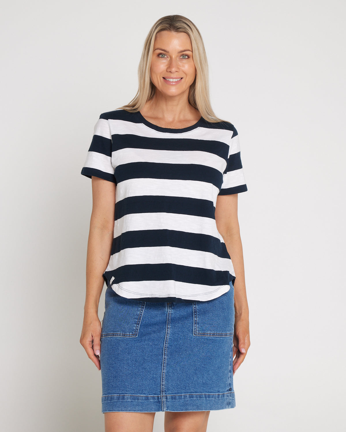 Spritz Stripe Cotton Tee - Navy/White