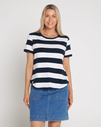 Spritz Stripe Cotton Tee - Navy/White