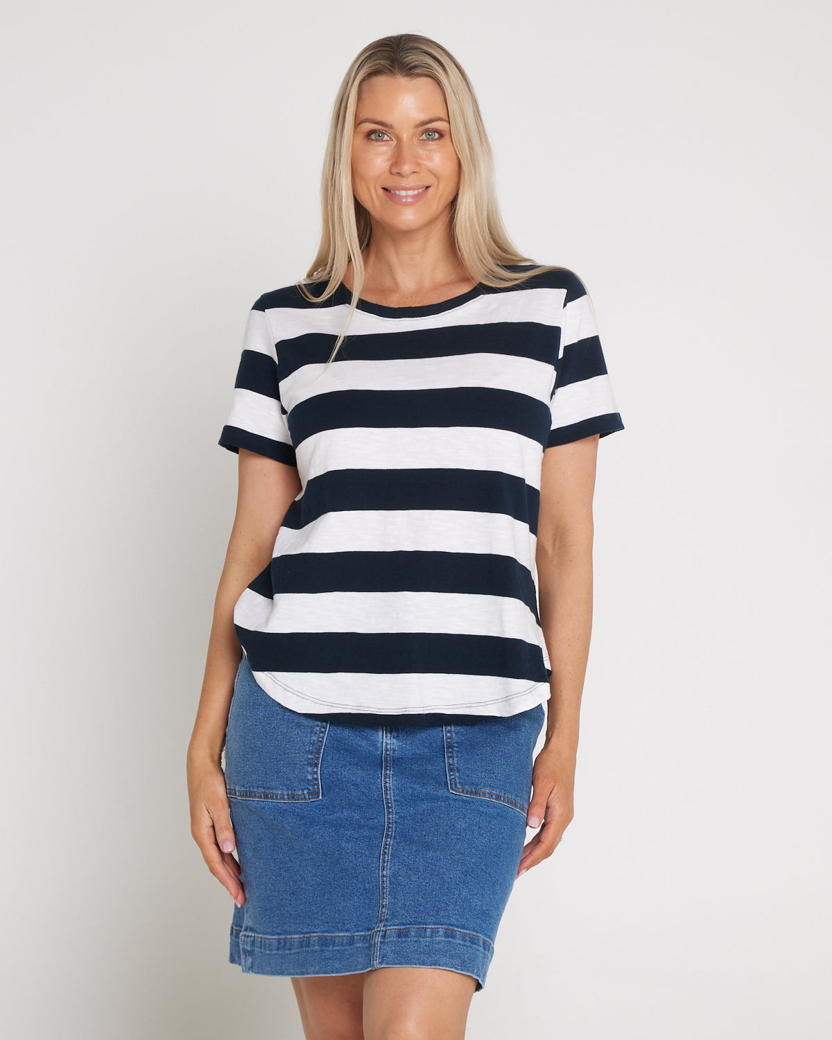 Spritz Stripe Cotton Tee - Navy/White
