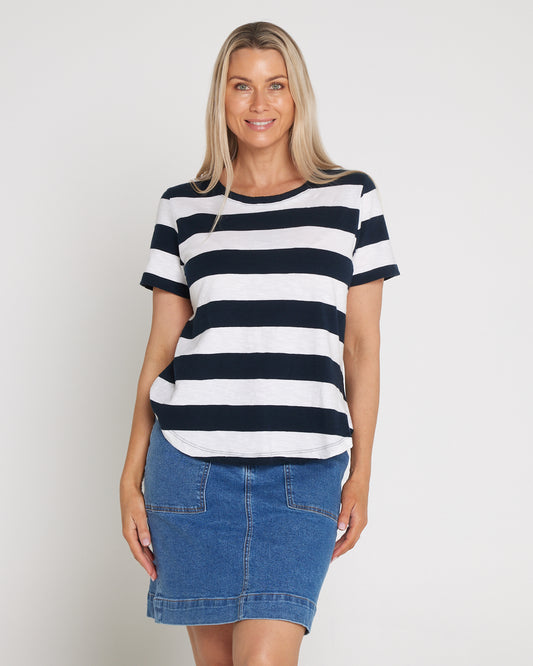 Spritz Stripe Cotton Tee - Navy/White