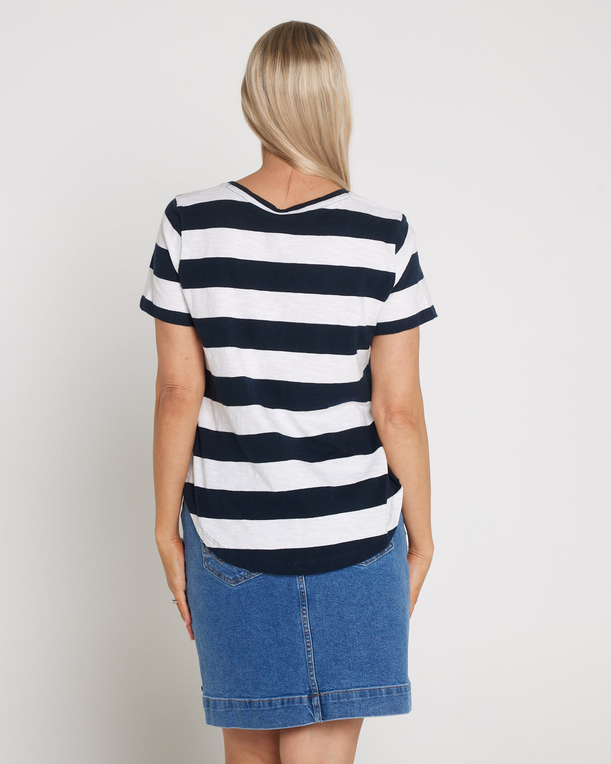 Spritz Stripe Cotton Tee - Navy/White
