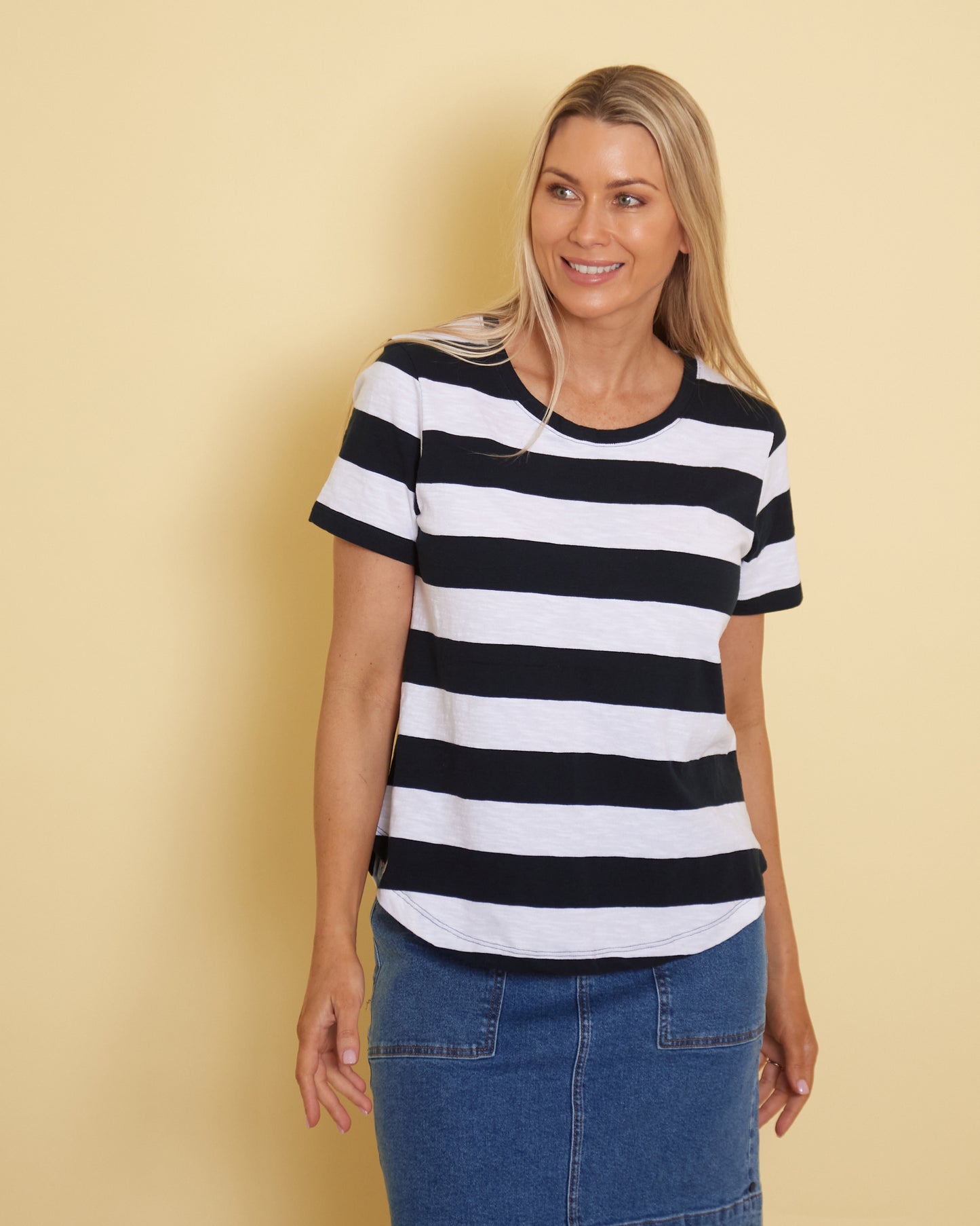 Spritz Stripe Cotton Tee - Navy/White
