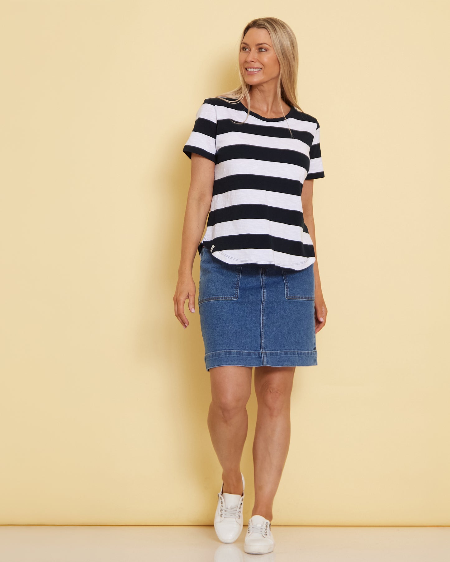 Spritz Stripe Cotton Tee - Navy/White