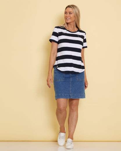 Spritz Stripe Cotton Tee - Navy/White