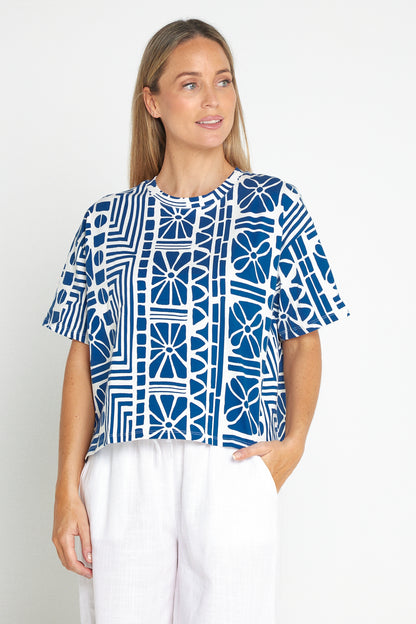 Casablanca Petite Cotton Tee - China Blue Print