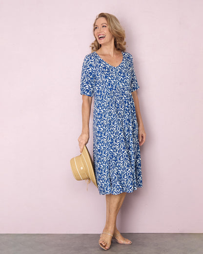 Exeter Dress - Blue Leaf