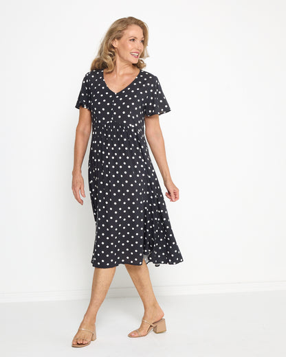 Cornwall Dress - Black & White Spot