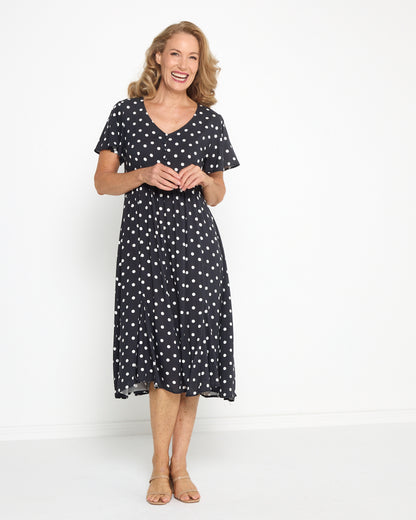 Cornwall Dress - Black & White Spot