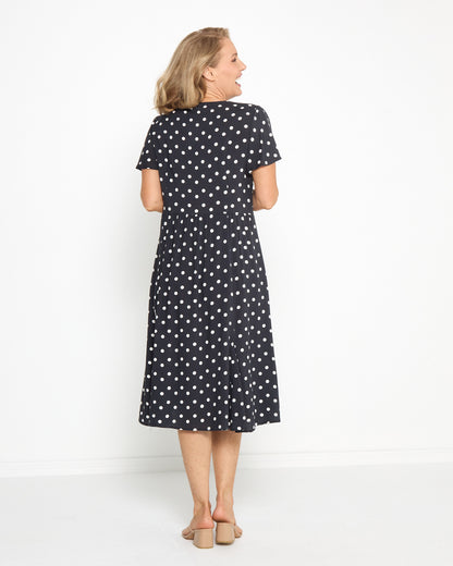 Cornwall Dress - Black & White Spot