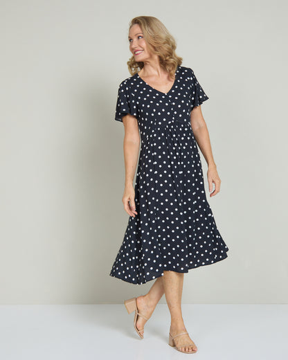 Cornwall Dress - Black & White Spot