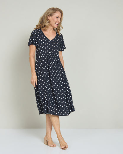 Cornwall Dress - Black & White Spot