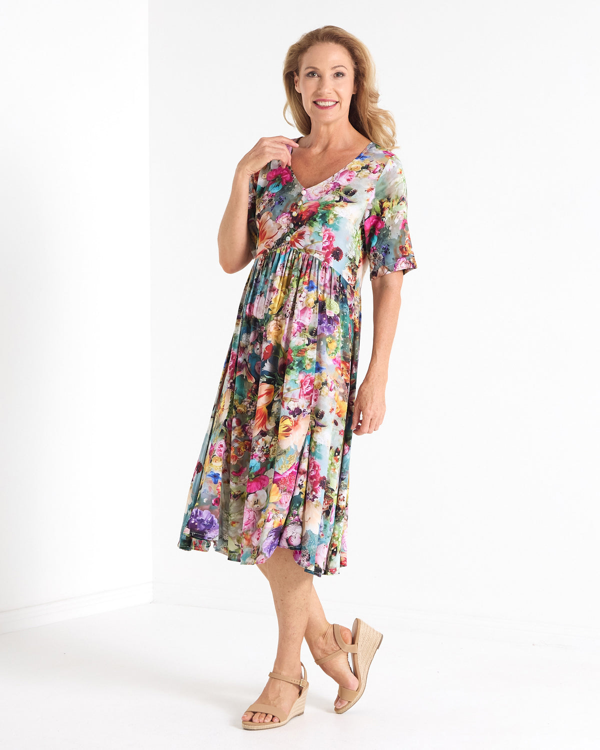 Exeter Floral Button Dress - Secret Garden