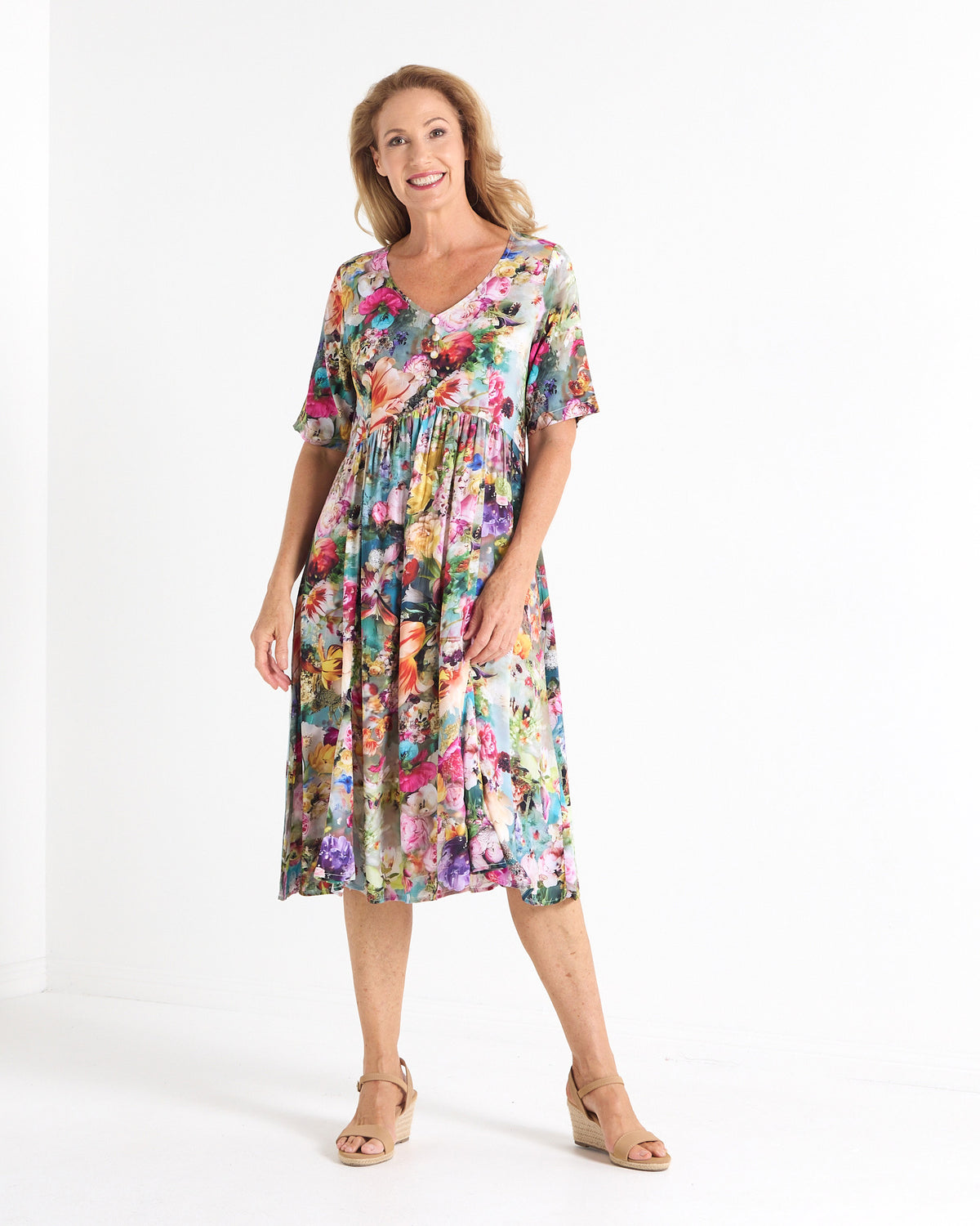 Exeter Floral Button Dress - Secret Garden