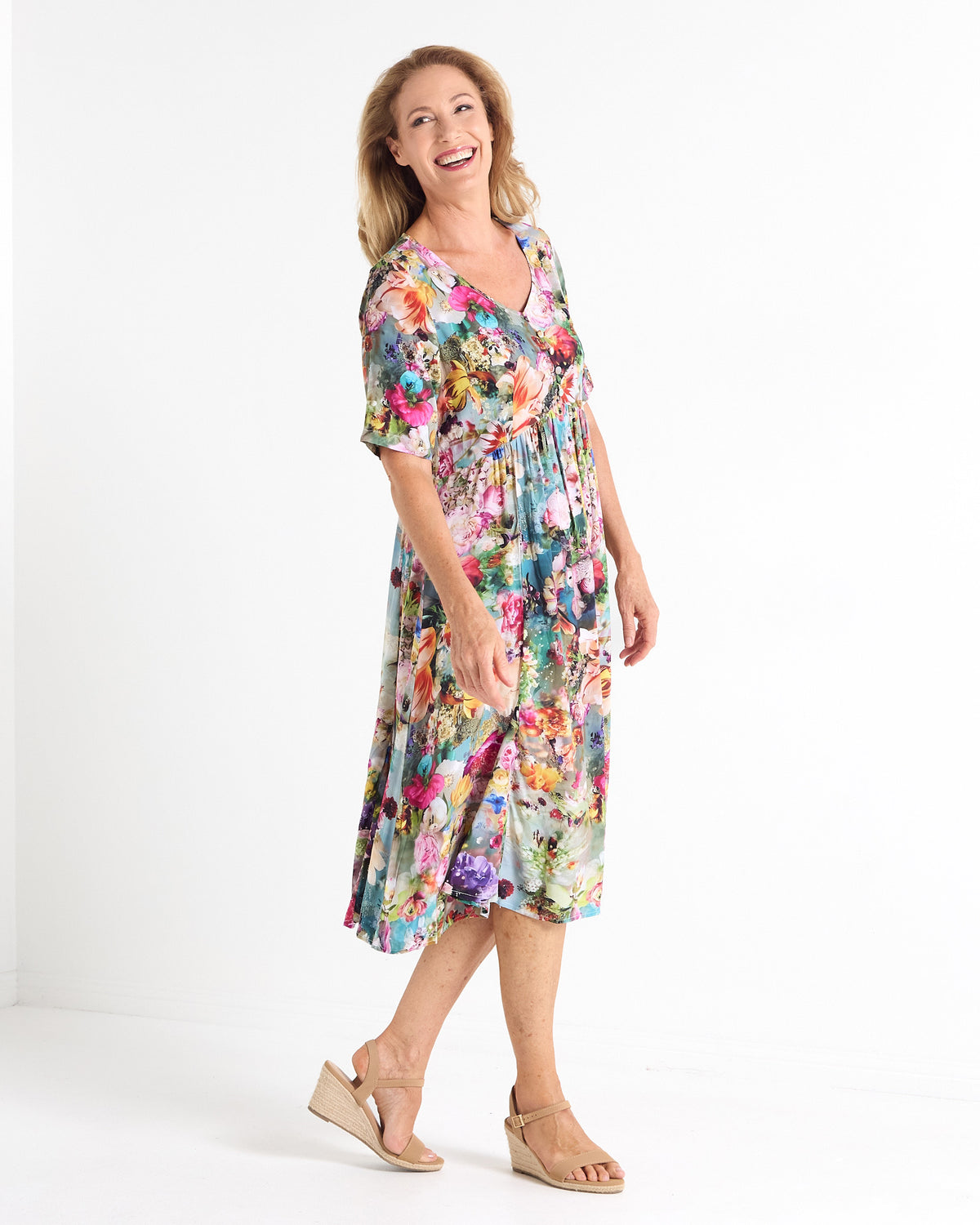 Exeter Floral Button Dress - Secret Garden