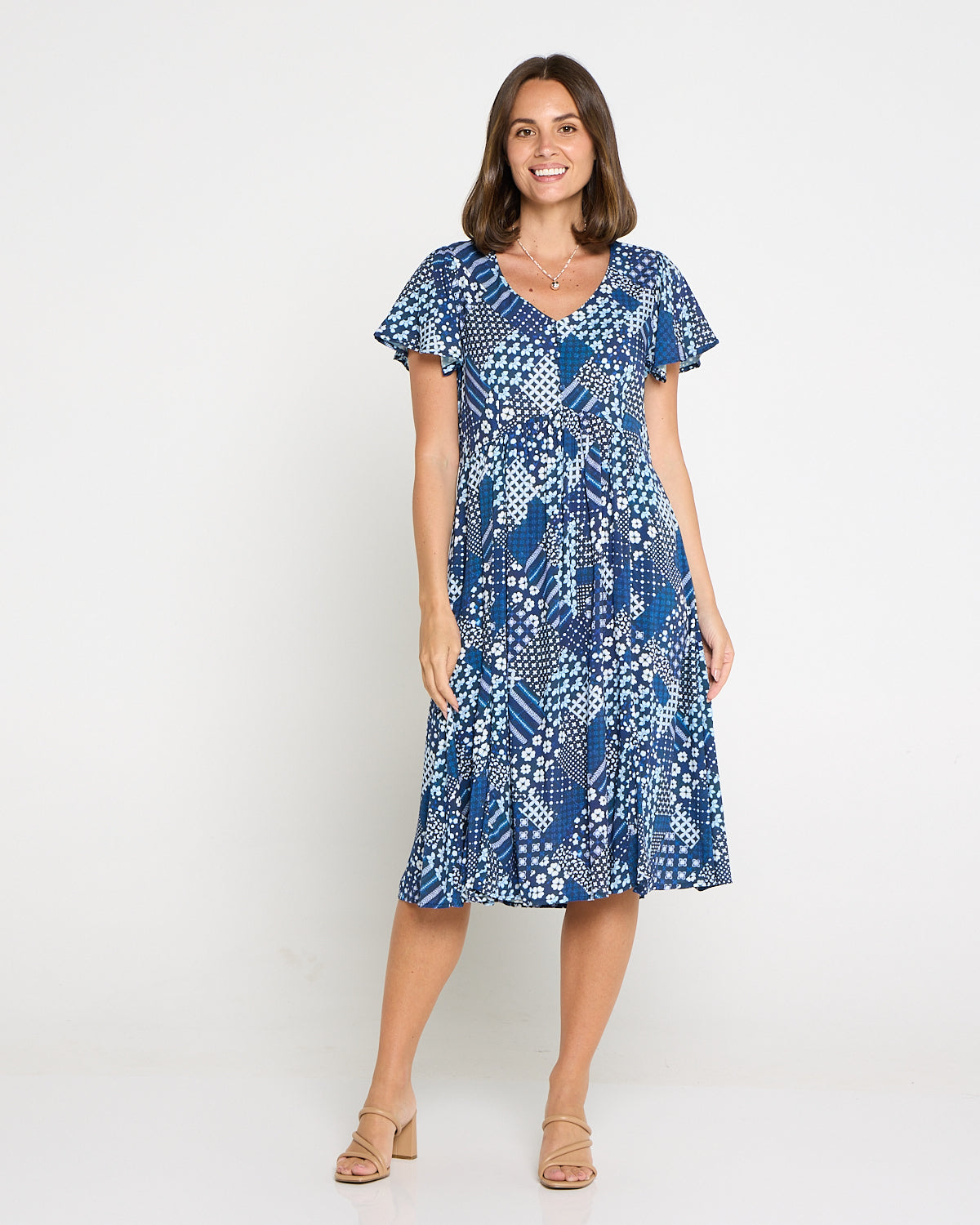 princess polly baby blue dress Blue Petite Floral Chiffon Volume Sleeve Maxi dress main image 1