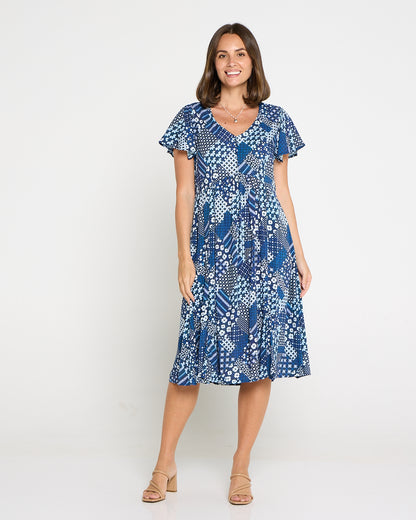 Brighton Petite Dress - Navy Bloomscape