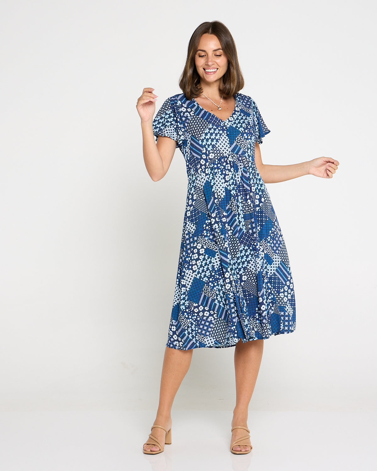 Brighton Petite Dress - Navy Bloomscape