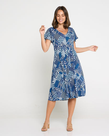 Brighton Petite Dress - Navy Bloomscape