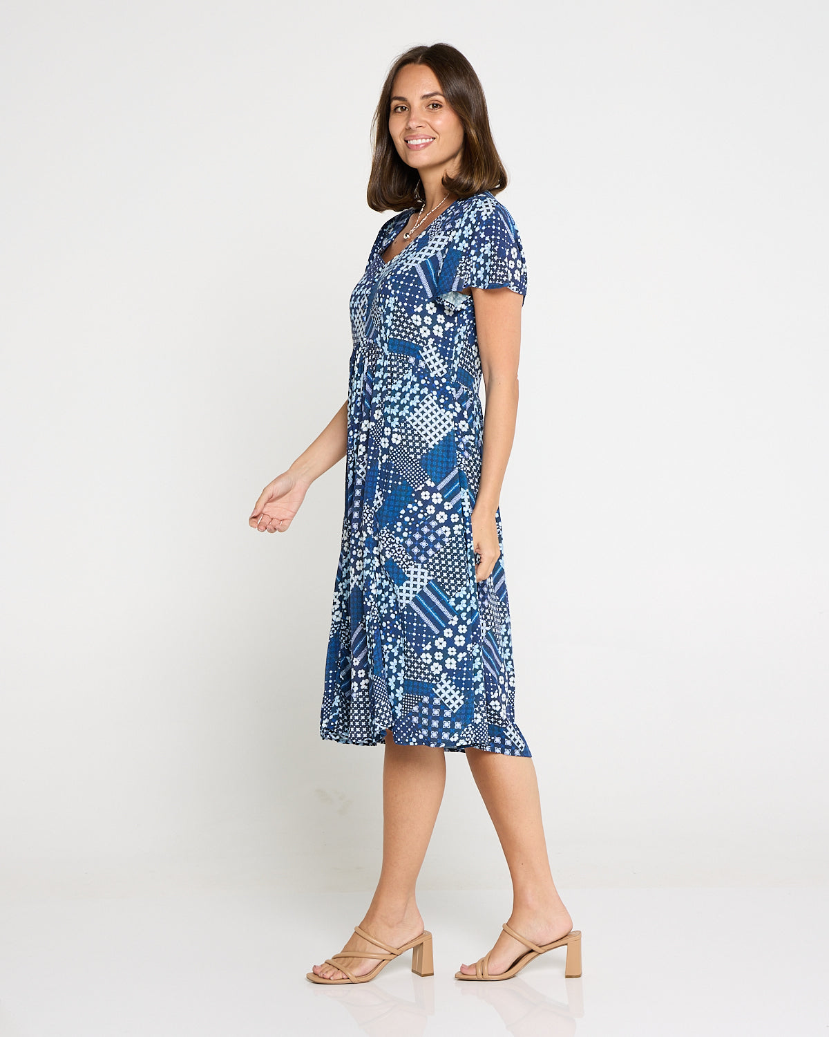 Brighton Petite Dress - Navy Bloomscape