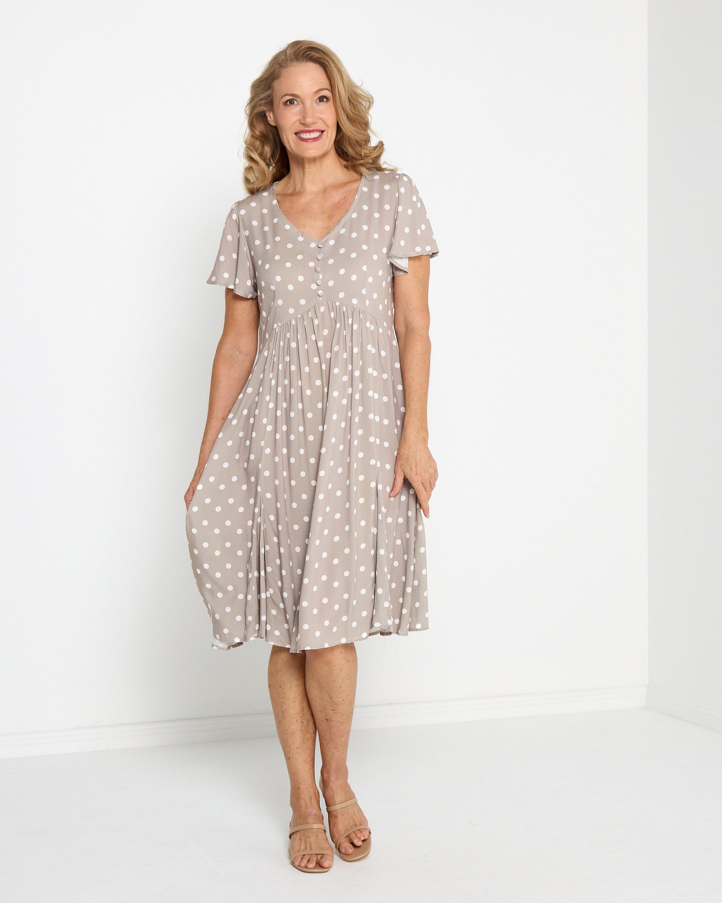 Cornwall Petite Dress - Taupe Spot