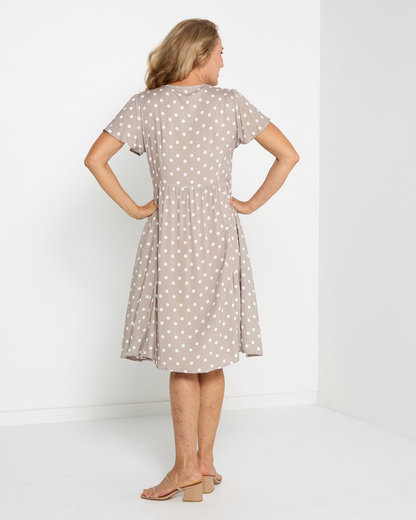 Cornwall Petite Dress - Taupe Spot