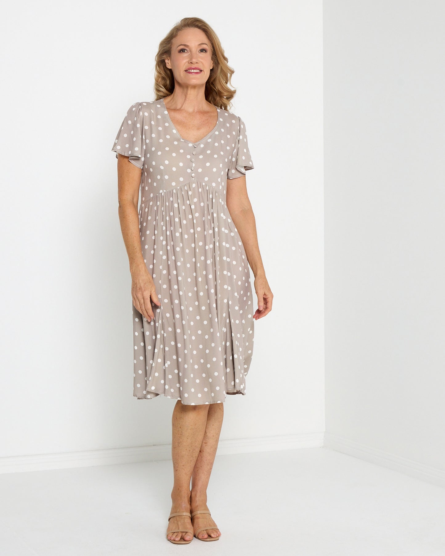Cornwall Petite Dress - Taupe Spot