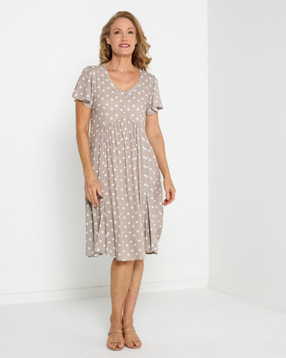 Cornwall Petite Dress - Taupe Spot