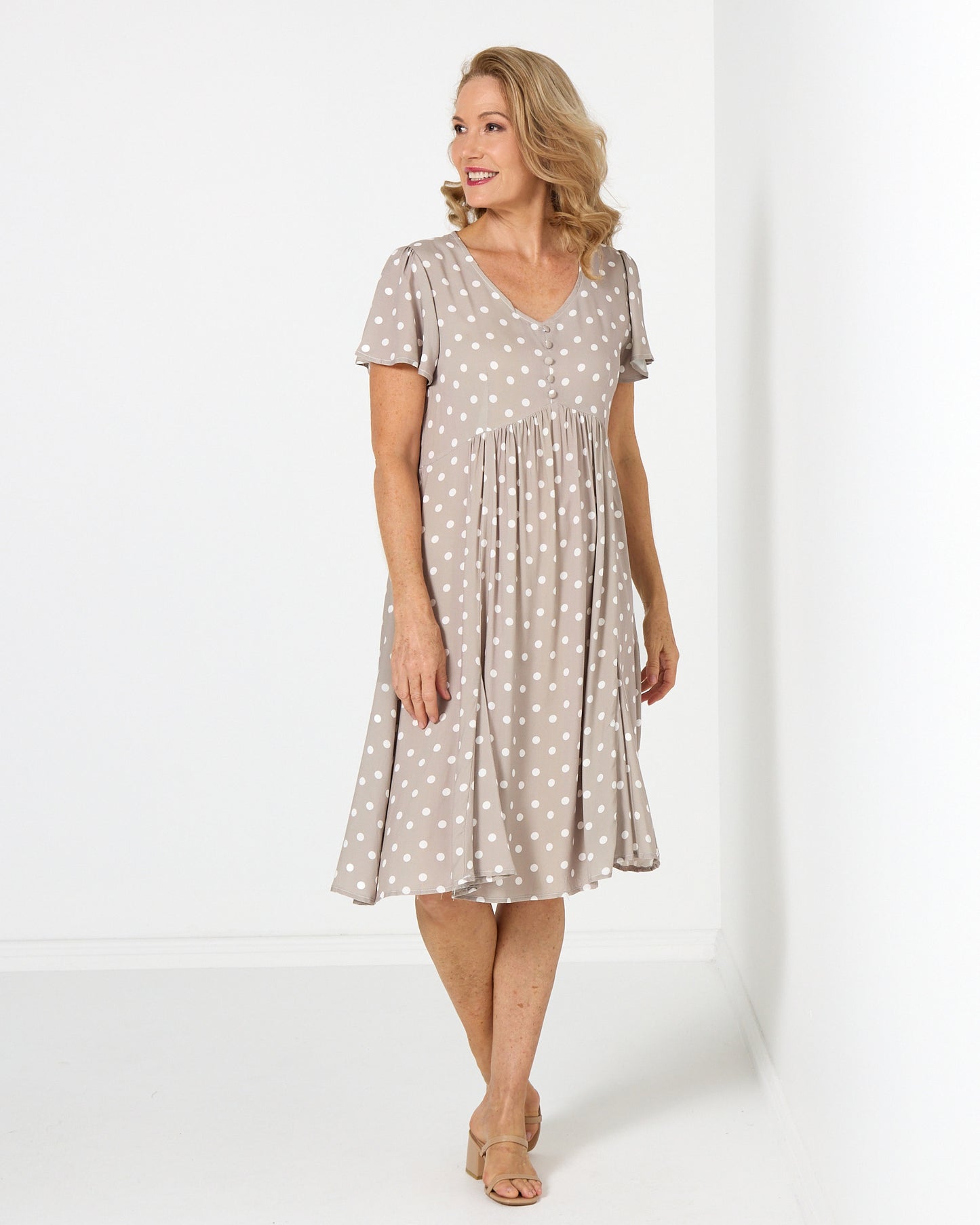 Cornwall Petite Dress - Taupe Spot