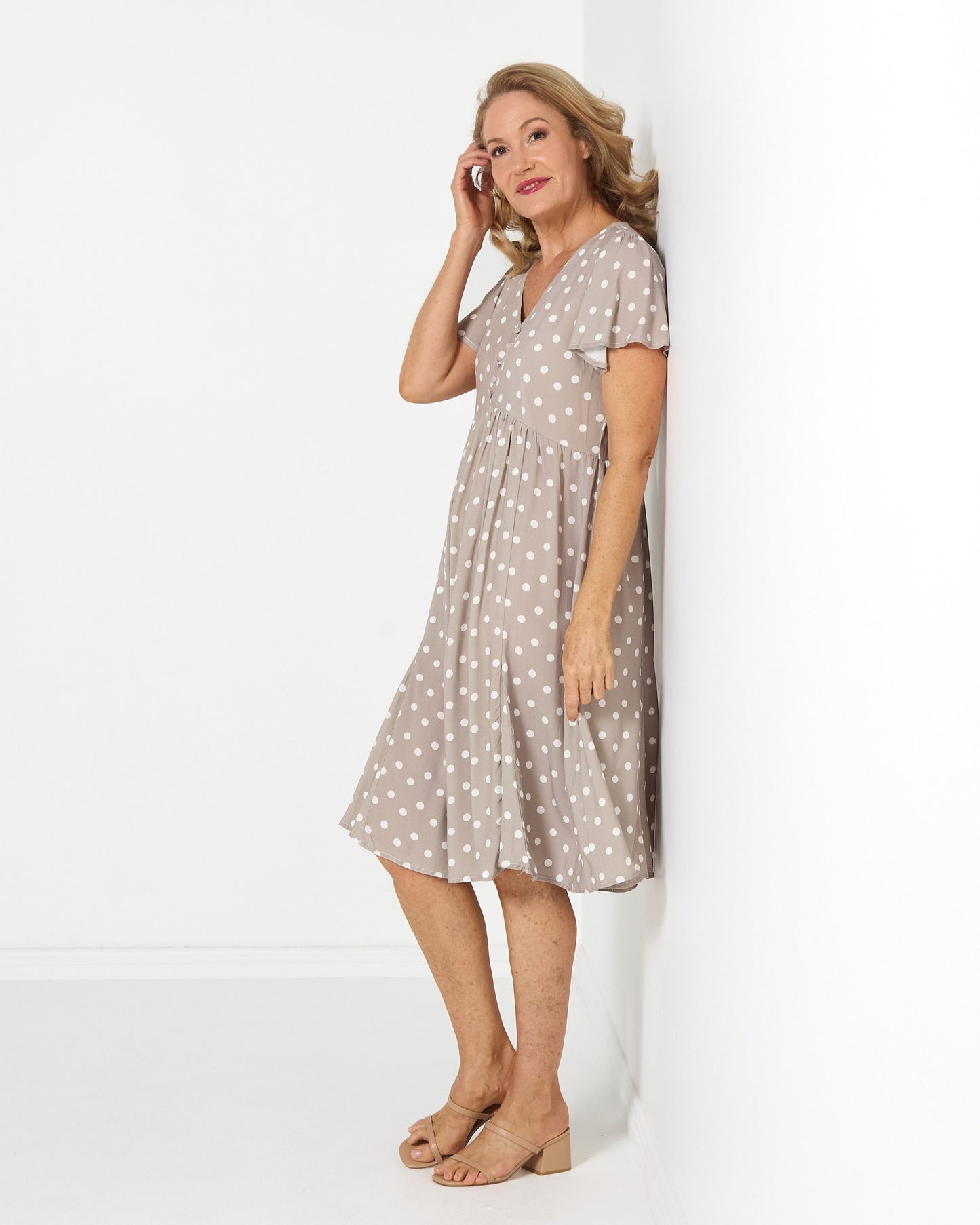 Cornwall Petite Dress - Taupe Spot