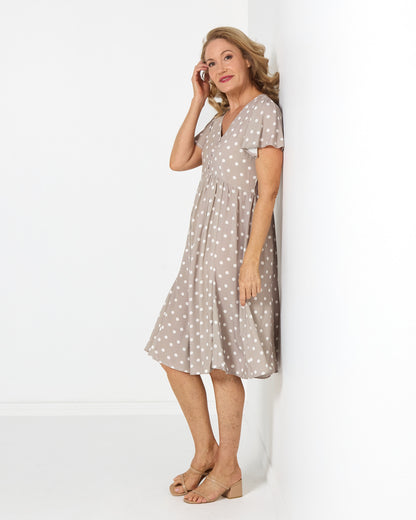 Cornwall Petite Dress - Taupe Spot