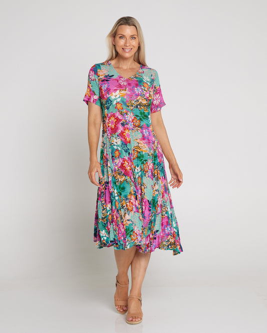 Short Sleeve Godet Dress - Selaron