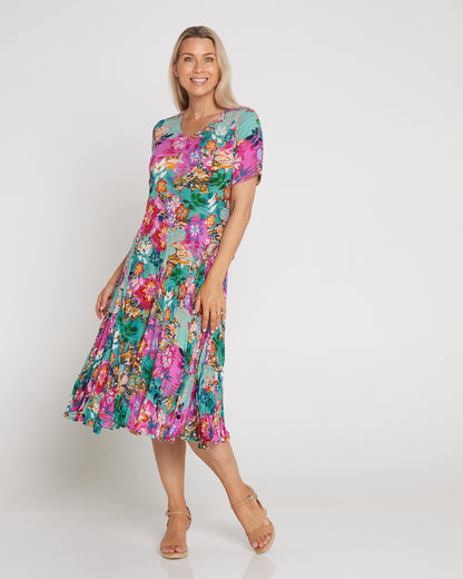 Short Sleeve Godet Dress - Selaron