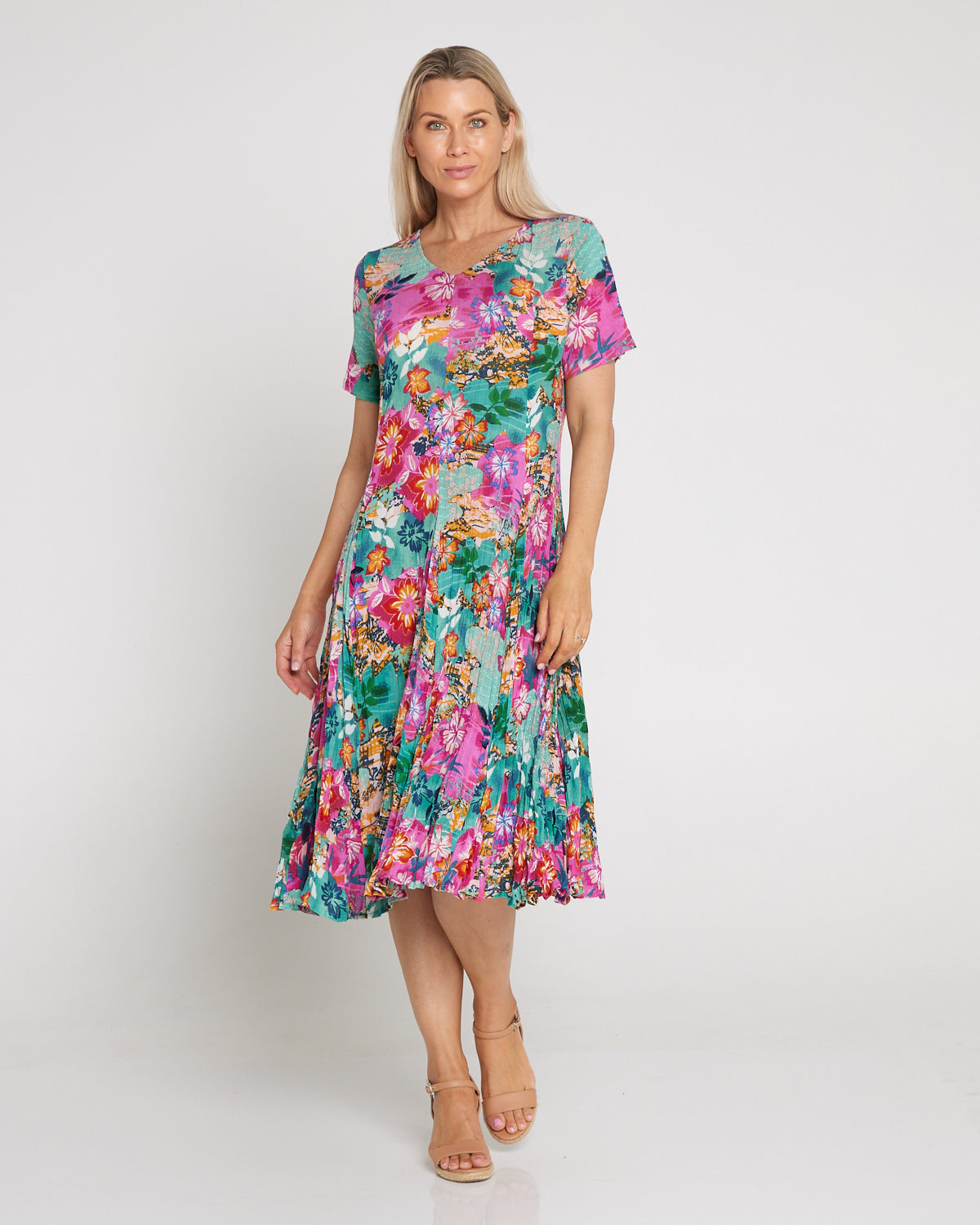 Short Sleeve Godet Dress - Selaron