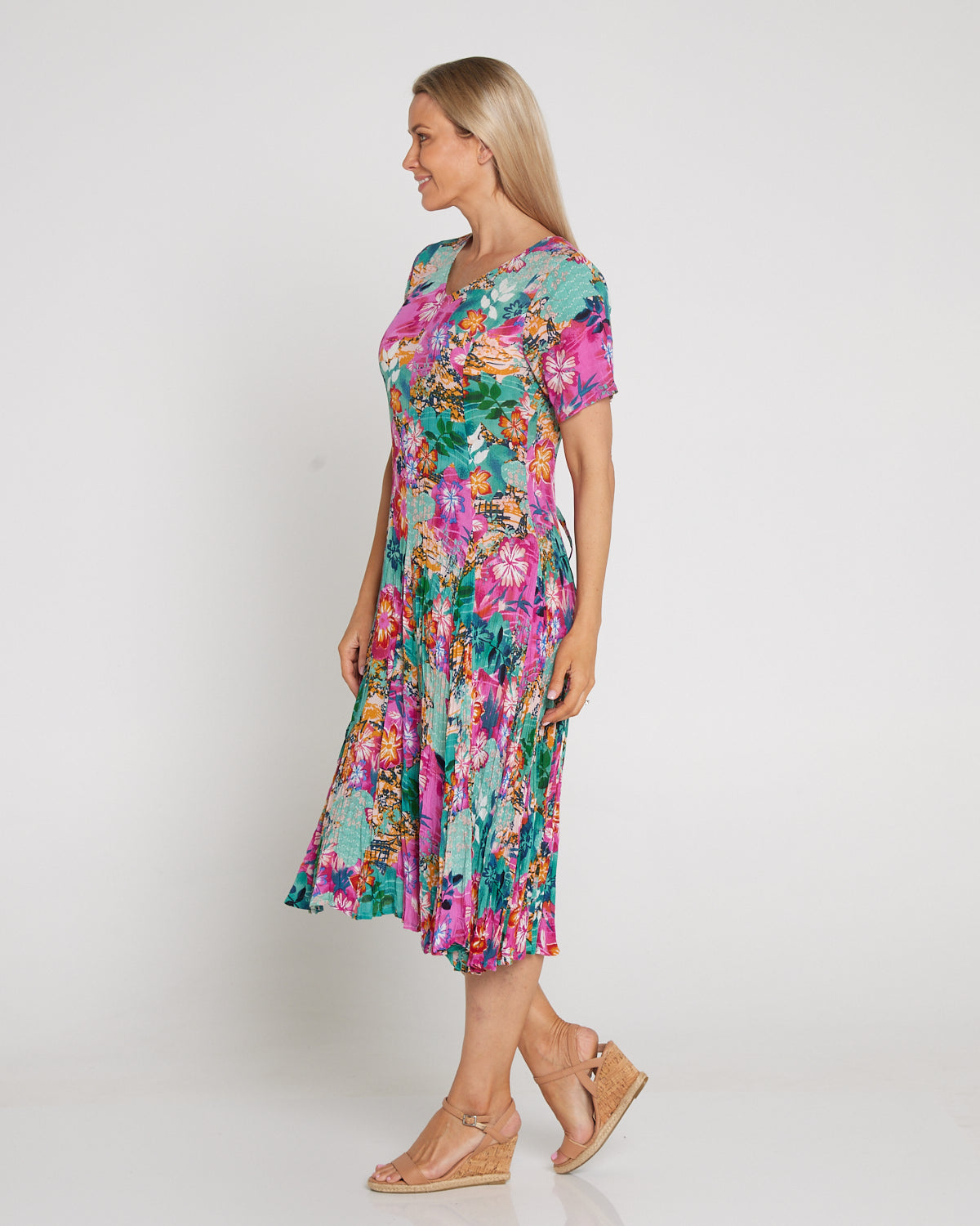 Short Sleeve Godet Dress - Selaron