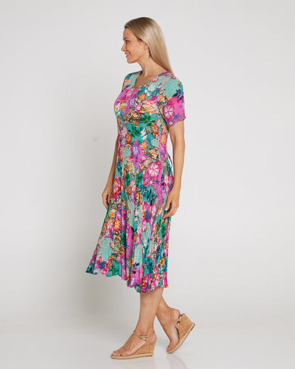Short Sleeve Godet Dress - Selaron