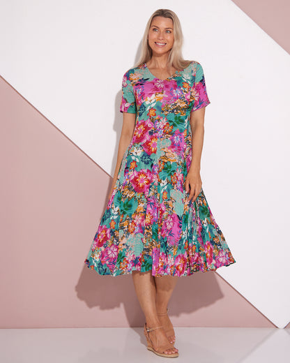Short Sleeve Godet Dress - Selaron