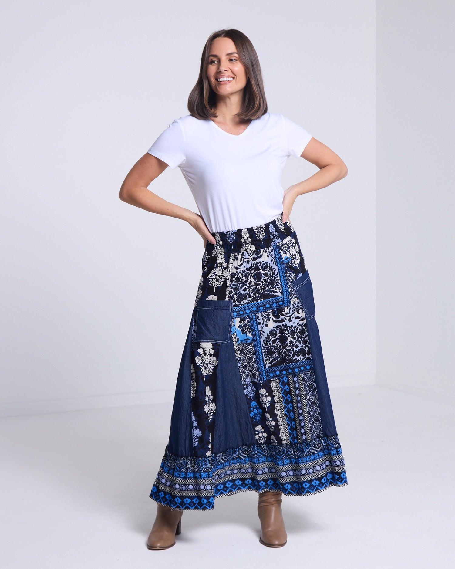 Bhadoi Skirt - Blue Patchwork